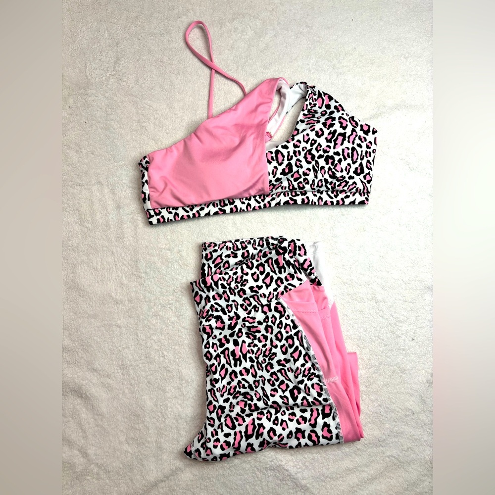 Pink Leopard Print Activewear Set.